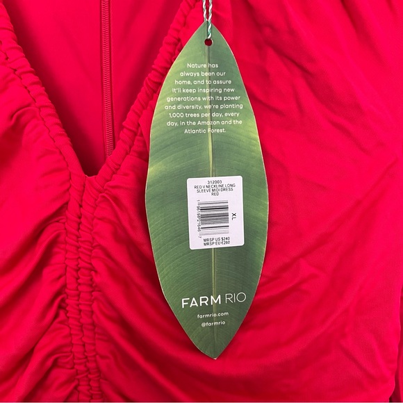 NWOT Farm Rio V Neckline Ruched Red Maxi Dress Long Sleeves Size XL - Picture 8 of 8